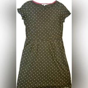 Boden Phoebe Olive Green & White Polka Dot Midi Dress Pockets 4P Petite Preppy